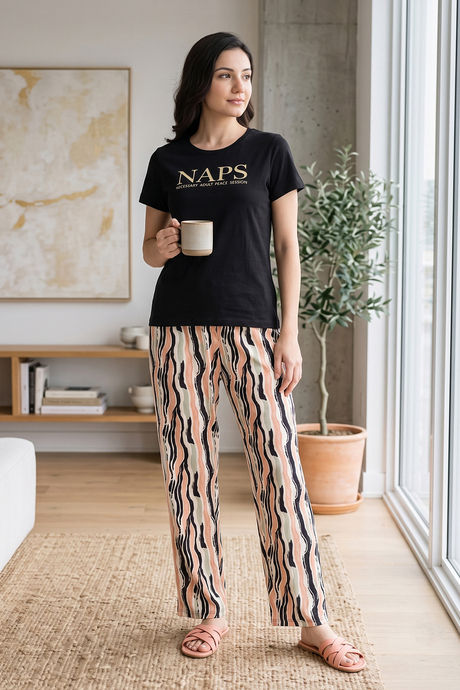 Zivame Naps Buttersoft Knit Poly Pyjama Set - Black Beauty Buy Zivame Naps Buttersoft Knit Poly Pyjama Set - Black Beauty